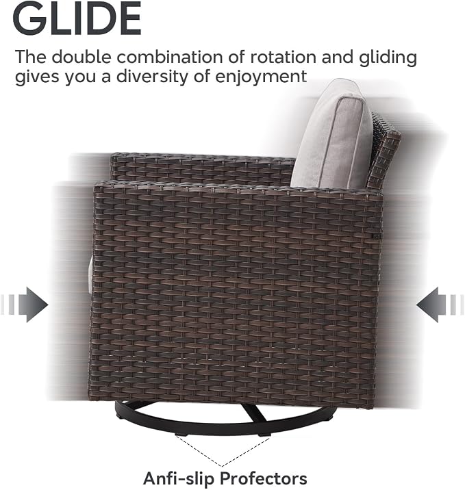 4 Piece Wicker Patio Furniture with Fire Pit Table - Outdoor Conversation Set with 50,000 BTU Fire Pit, All Weather Rattan Patio Set for Deck Backyard Garden - Brown Wicker Beige Cushion