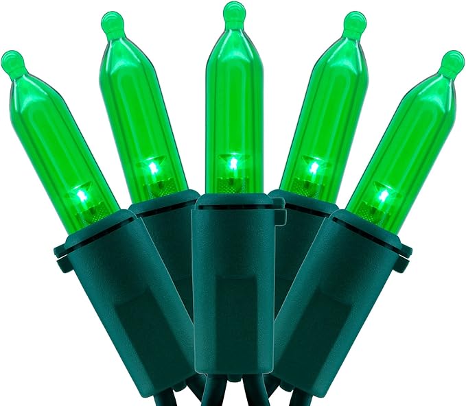 YULETIME 200 Green LED Christmas Lights, 66 ft Green Wire UL String Light | Stay Lit, End-to-End Connectable, UL Certified, Commercial Grade, 1-Strand 200 Lights, 4" Spacing