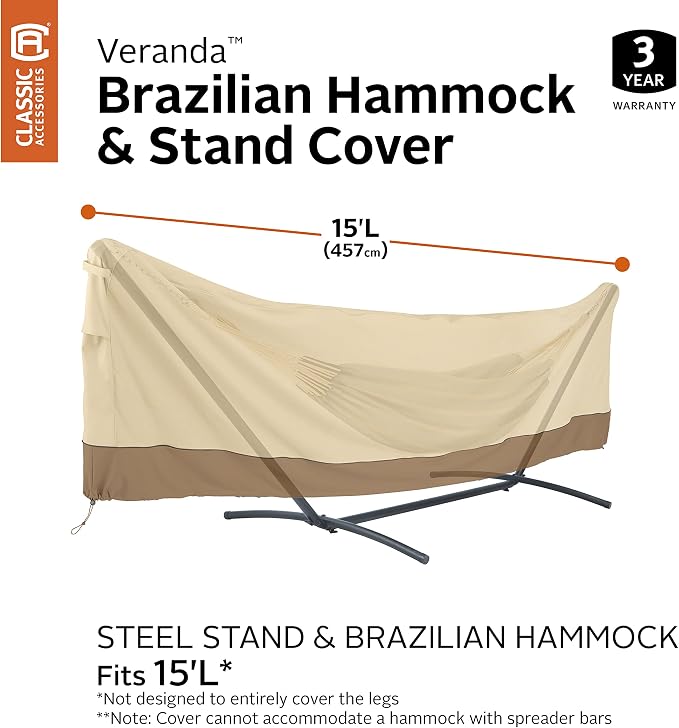 Classic Accessories Veranda Water-Resistant 15 Foot Standard Brazilian Hammock and Stand Cover
