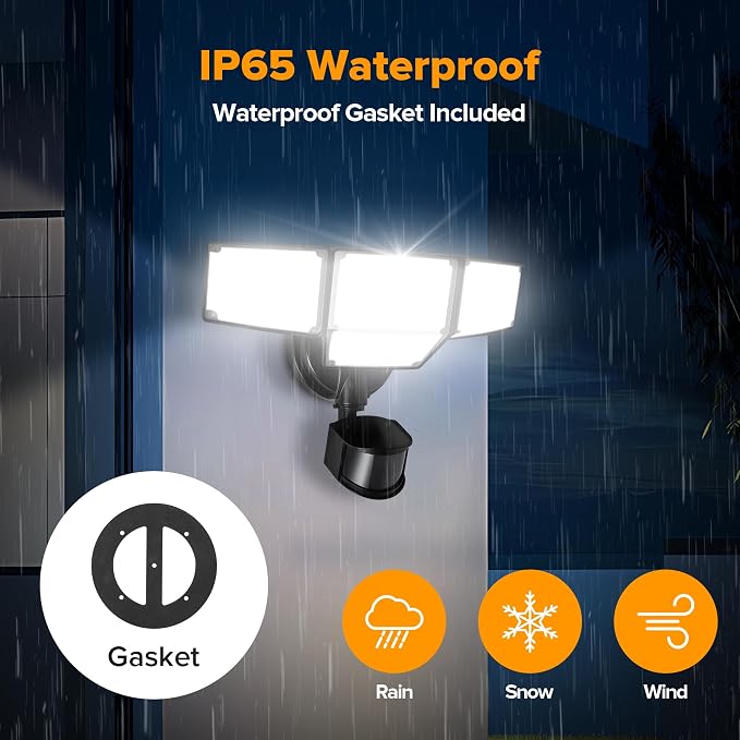 LUTEC 80W 9000LM LED Security Light Hardwire Motion Sensor Outdoor Lights, 4 Head LED Flood Lights Outdoor 5000K Daylight, IP65 Waterproof, Motion Detected Lights for Outside, Garage, Yard (Black)