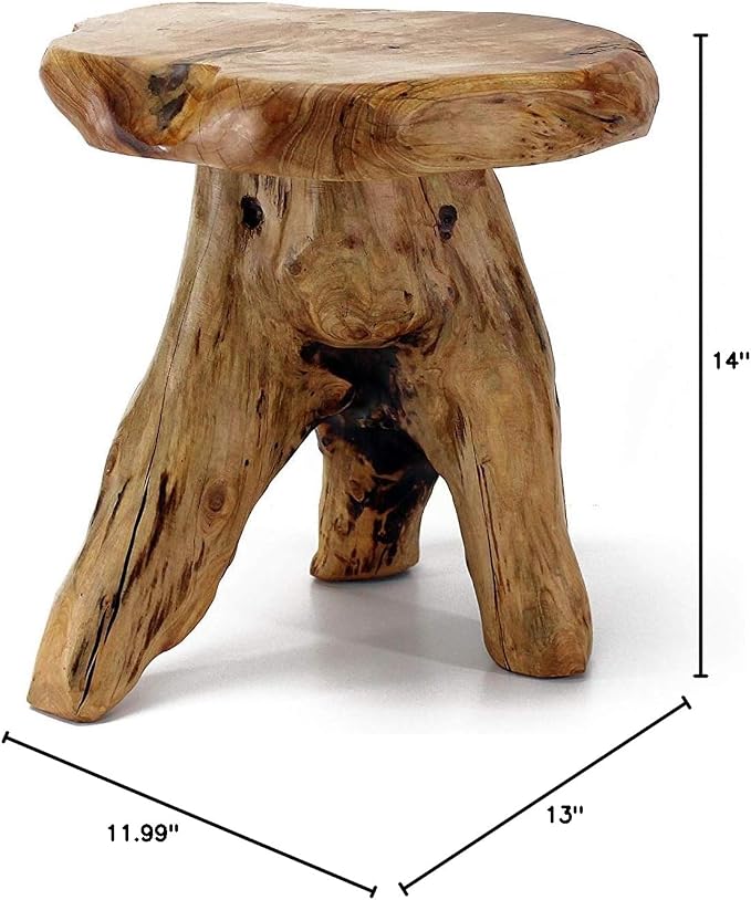 WELLAND Natural Cedar Stump Stool, 14" End Table, Live Edge Side Table, Plant Stand, Small Nightstand, Mushroom Stool for Living Room, Bedroom, Patio, Garden