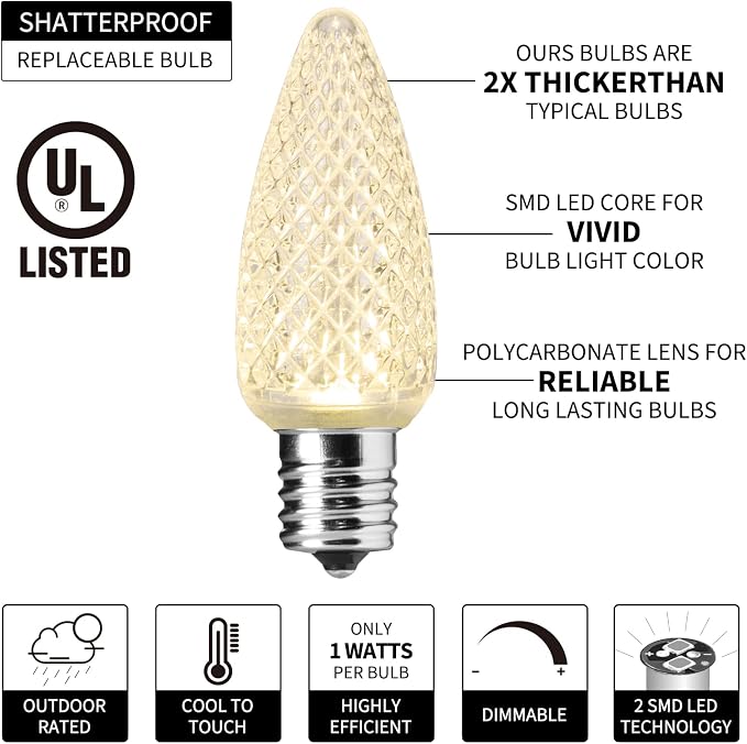 Brightown C9 Christmas String Lights, Commercia Led Outdoor Christmas Lights with 100 Strawberry C9 Bulbs, Waterproof Extendable UL Certified for Party Holiday Wedding Indoor Outdoor Xmas Decor