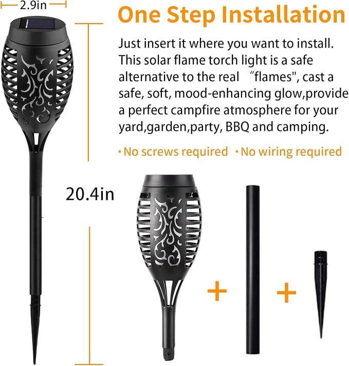 Swingers Solar Lights Outdoor, Halloween Solar Torch Lights | With Flickering Flame, Waterproof Outdoor Garden Lights for Outside Patio Pathway Yard Decorations, 12 Pack, Yellow