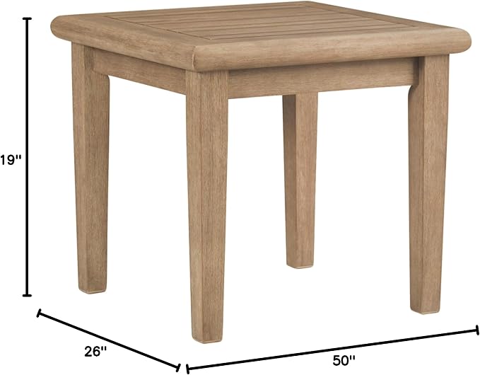 Signature Design by Ashley Gerianne Outdoor Eucalyptus Wood Rectangular Coffee Table, Beige - 50 x 26 x 19 inches, Weather Resistant