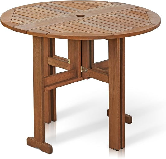 Furinno TIOMAN Patio Table, Gateleg Round Outdoor Side Table, Coffee Table, for Patio, Garden, Porch, Natural