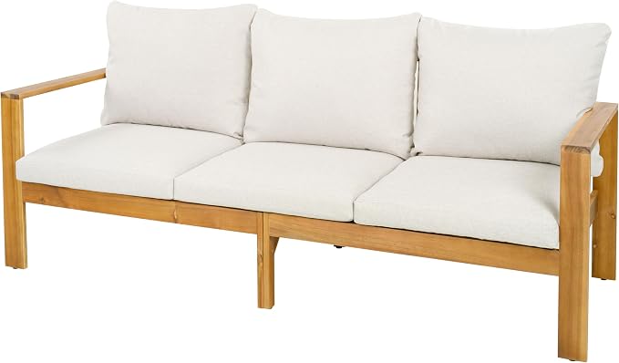 JIVOIT Acacia Wood Sectional Patio Furniture Set, Outdoor 3 Pieces Conversation Set with Acacia Wood Coffee Table for Backyard Porch Garden Balcony