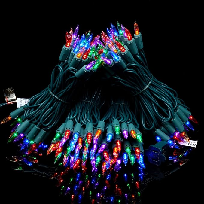 YULETIME 200 Multicolor LED Christmas Lights, 66 ft Green Wire String Light | Stay Lit, End-to-End Connectable, UL Certified, Commercial Grade, 1-Strand 200 Lights, 4" Spacing