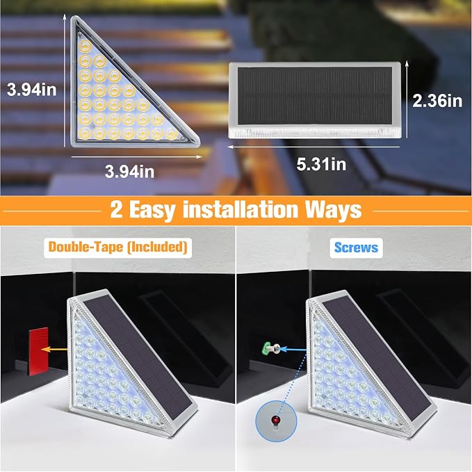 VOLISUN Solar Step Lights for Outside 6 Pack, Solar Stair Lights Outdoor | Waterproof IP67,28 LED,1200 mAH Outdoor Step Light,Outdoor Decor for Garden Stair, Deck, Front Step, Front Porch,and Patio