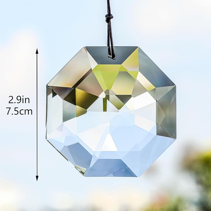 3'' Large Crystal Suncatcher Prisms for Window Hanging Clear Crystal Prism | Sun Catcher Indoor Window,Glass Ornaments For Christmas Tree Home Garden Decor,Light Catcher,Rainbow Maker,Large Prisms
