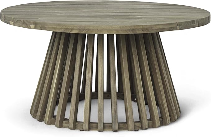 Outdoor Acacia Wood Patio Coffee Table, 31.50-inch Round Coffee Table,for Backyard, Lawn, Balcony (Grey-Coffee Table)