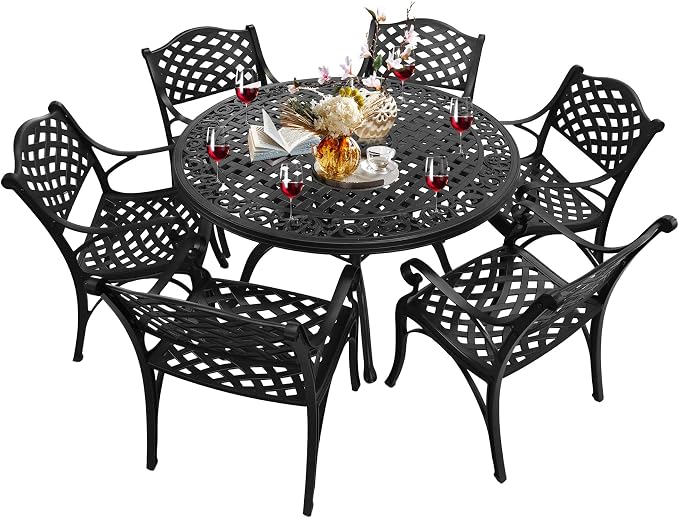 Outdoor Dining Table for 4-6 Person, 48.23" Cast Aluminum Patio Table with 2.36" Umbrella Hole, Outdoor Bistro Table for Backyard, Garden, Patio