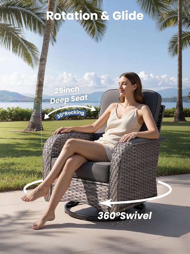 8-Piece Outdoor Patio Furniture Set with Swivel Chairs, Outdoor Conversation Wicker Sofa with Coffee Table, Rattan Couch for Deck Yard Poolside, Black