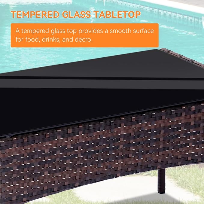 Patio Furniture Set, Outdoor Furniture Set 4 Pieces Patio Conversation Set PE Rattan Chair with Cushion Tempered Glass Table Garden Balcony Sets for Yard Pool Backyard Brown/Beige