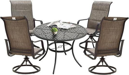 Patio Dining Set 5 Pieces Outdoor Furniture Sets Swivel Rocker Chairs Metal Round Table with All Weather Frame (5Pcs, Grey)