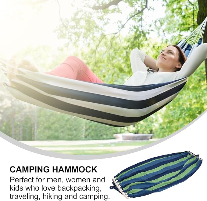 KESYOO Outdoor Travel Hammock Double Camping Hammock Striped Canvas Widened 190x100cm Single Portable for Hiking Garden Patio