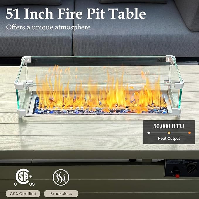 Sundale Outdoor 5 Pieces Patio Furniture Set with Fire Pit Table, Metal Outdoor Sectional Sofa with 6 Inch Olefin Cushion, All-Weather Modern Outdoor Conversation Sets for Backyard, Poolside