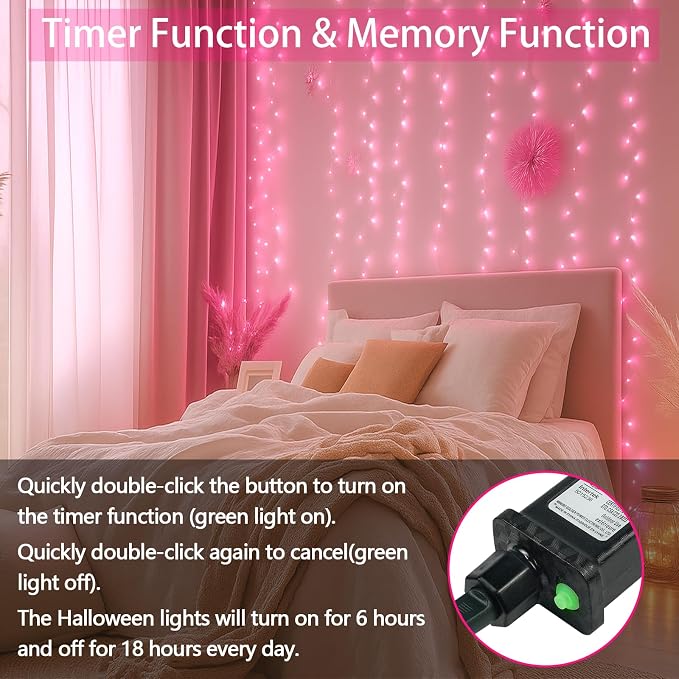200 LED Connectable String Lights, 66FT Christmas Lights Outdoor Indoor | Pink, 13 Modes, Timer, Clear Wire Waterproof Twinkle Fairy Lights Plug in for Bedroom Classroom Patio Xmas Tree Decor