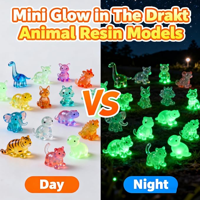 Mini Glow in The Dark Animal Resin Models, Mystery Resin Animals Blind Bag, Mini Glow Figures Bulk Set for DIY Garden Dollhouse Aquarium Micro Landscape, Random Styles for Ages 14 and up(50pcs)