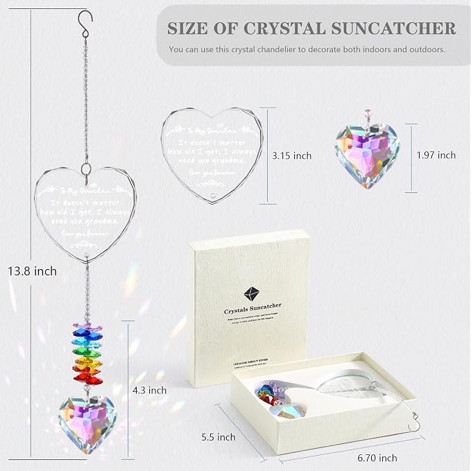 Grandma Gifts, K9 Crystal Suncatcher Grandma Birthday Gifts from Granddaughter Grandson Grandchildren Grandkids for Mothers Day Christmas