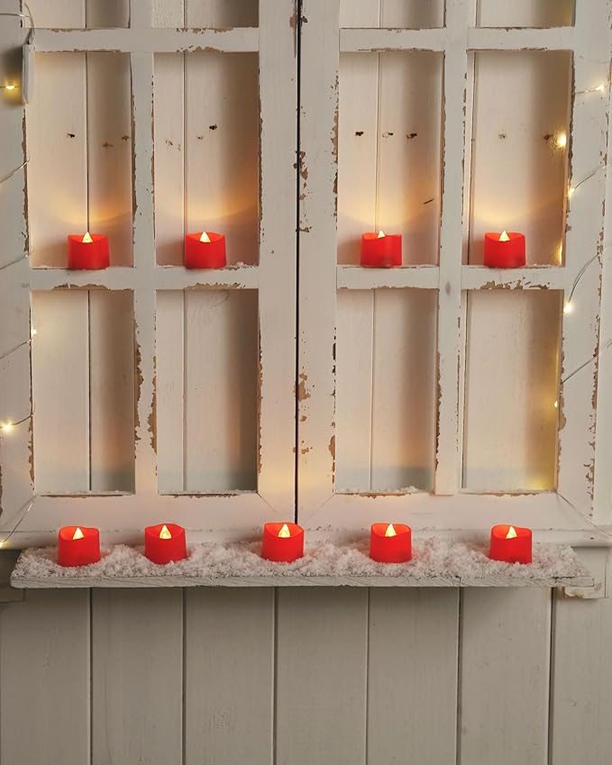 Homemory Red Tea Lights Candles Battery Operated, 200+Hour Flameless Flickering Fake Electric LED Colored Tealights Candles for Party, Wedding, Anniversary, Halloween, Christmas, 24-Pack