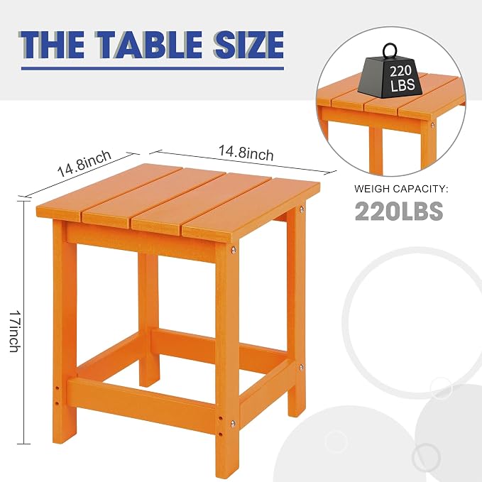 LZRS Patio End Table, Heavy Duty HDPE Outdoor Coffee Table with Wood Texture, Weatherproof Composite Table for Adirondack Chairs, Deck, Pool, Indoor/Outdoor, No Peeling or Cracking(Orange)