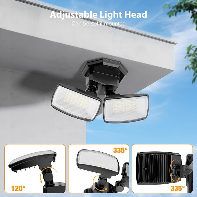 Onforu 3200LM Flood Lights Outdoor, 32W 6500K LED Security Light Switch Controlled, IP66 Waterproof Outdoor Lights, Wall Mount Exterior Flood Light with 2 Adjustable Heads Floodlights Outside
