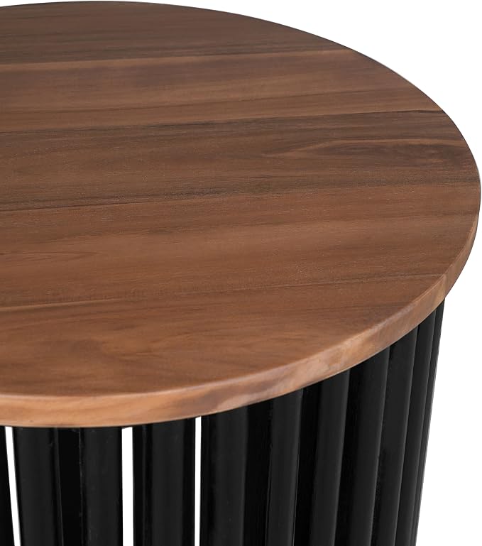 Acacia Wood Side Table, Round End Table, Natural,Black