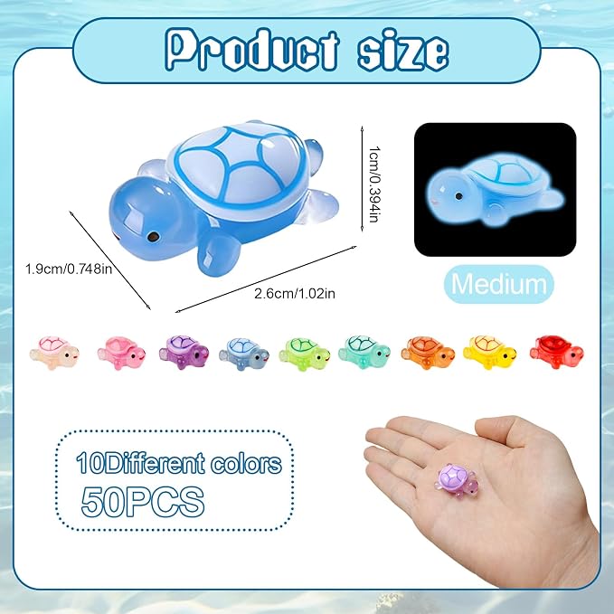 50PCS Mini Resin Turtles, Small Colorful Turtle Figurines Bulk Set | Tiny Resin Animals for Ocean Theme Party Decor, DIY Crafts, Cake Toppers (10 Vibrant Colors)