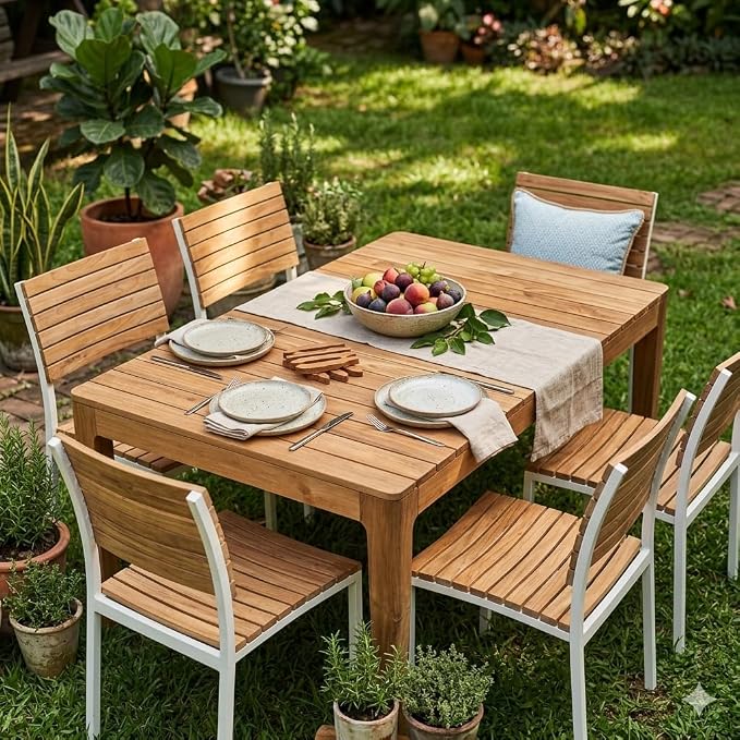 Hives & Honey Maui Grade-A Teak Rectangle Dining Table for Patio, Seats Up to 6, Natural