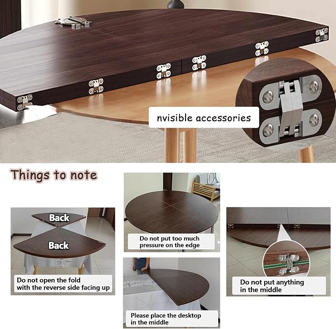 Large Round Foldable Table Top, 59 ” Diameter Portable Dining Table Extender Top, No Legs Wooden Round Table Tops Only, for Round Table and Square Table (Walnut, 71in)