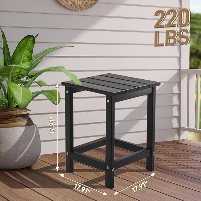 Outvita Adirondack Side Table, 14 Inch Square Outdoor End Table, HDPE Weather Resistant Coffee Table for Patio Balcony Deck Garden, Black