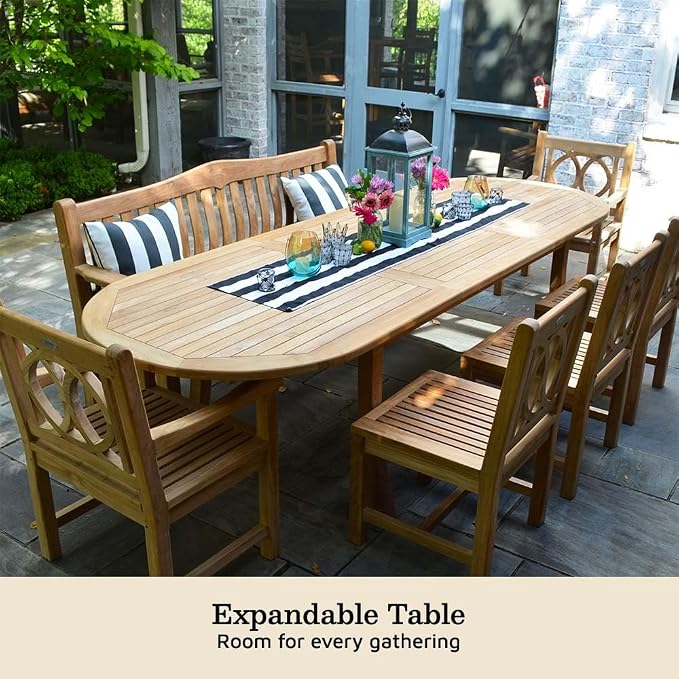 TITAN GREAT OUTDOORS Ash & Ember Sage Grade A Teak Extended Oval Dining Table, 82.5"-115" Extended Length, Seats 6 to 8 People, Weather-Resistant Patio Dining Furniture