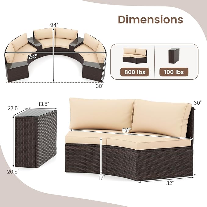 COSTWAY 7 Pieces Patio Furniture Set, Rattan Wicker Sectional Loveseat with Thick Cushions and Side Tables, Outdoor Patio Conversation Set for Backyard, Poolside, Porch, Balcony, Deck