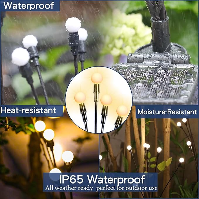 TONULAX Solar Garden Lights - 8 Pack 64 LED Upgraded Solar Swaying Light, Sway by Wind, Outdoor Lights, Yard Patio Pathway Decoration, High Flexibility Iron Wire & Heavy Bulb Base, Warm White