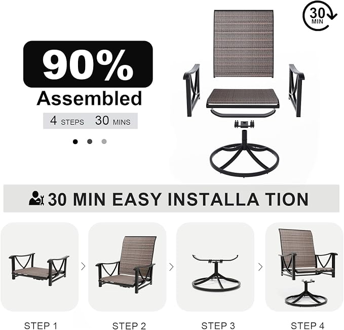 Gotland Patio Swivel Chairs Set of 8, Outdoor Dining Chairs with Breathable Teslin Seat Cushion & Backrest, 360° Outdoor Swivel Chairs with Metal Frame, Patio Dining Chairs for Deck Garden Brown