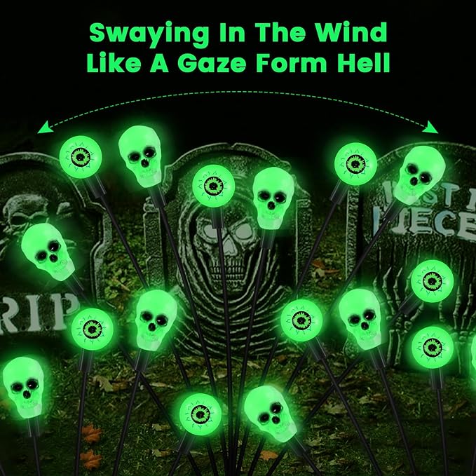 FENSAN Solar Lights Outdoor,Halloween Decorations Outdoor, Scary Eyeball Lights,4PACKS 32LED,IP65 Waterproof,Halloween Decor for Garden/Yard/Patio/Lawn/Pathway(Green)
