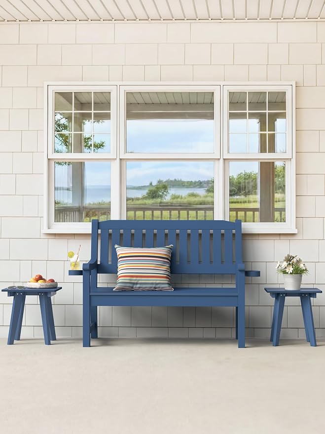 Outdoor Side Table, HDPE Weather Resistant Small Patio Table for Porch and Balcony, 200 LBS Capacity Heavy Duty Small Outdoor Table for Backyard and Pool, Easy Maintenance, Prussian Blue