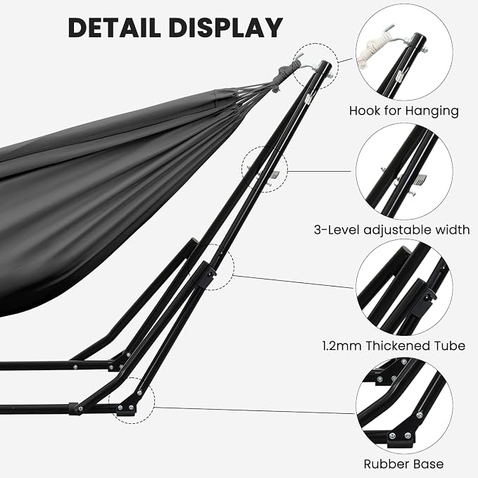 Hammock with Portable Steel Stand and Carrying Bag for Outside,Easy Set Up for Outdoor,Indoor,Backyard,Patio,Camping,Garden,Trip (Grey)