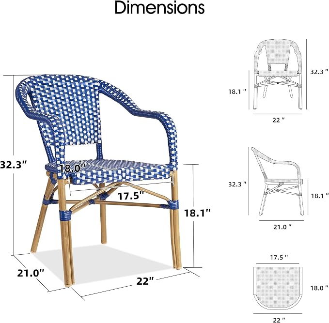 PURPLE LEAF 11 Pieces Patio Dining Set Outdoor Furniture Set with Large Aluminum Rectangular Table and French Bistro Arm Chairs for Garden Backyard Kitchen Set Gray Bamboo Finish Deep Blue