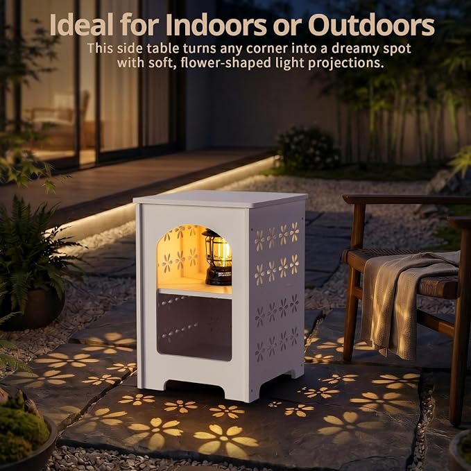 Outvita Side Table for Indoor & Outdoor, Square Modern Side Table with Storage Layer, Night Stand, Bedside Table, Tooless Assembly for Patio, Living Room, Bedroom