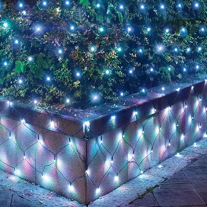 Pooqla Cool White Net Lights, 15x 5ft Christmas Lights Outdoor Green Wire | 300 LED Large Net Mesh Lights Plug in, 8 Modes Waterproof Connectable Bushes Lights for Christmas Hedge Yard Decor