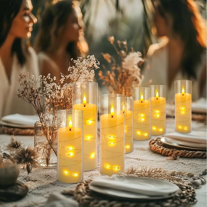 YOROXRG 24 Pack Christmas Decoration Flickering Flameless Candles,Battery Operated Candles,LED String Lights LED Candles for New Year, Home Decor, Parties,Wedding(D2.2 xH 5" 6" 7") (Ivory)