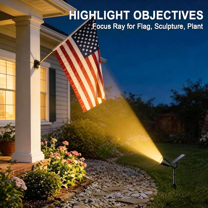 Solar Spot Lights Outdoor Waterproof IP65, Flag Landscape Spotlights | 2 Pack 4 Lighting Modes Solar Powered Spotlights Auto On/Off,Solar Garden Yard Pathway Wall Uplights for Outside,Warm White