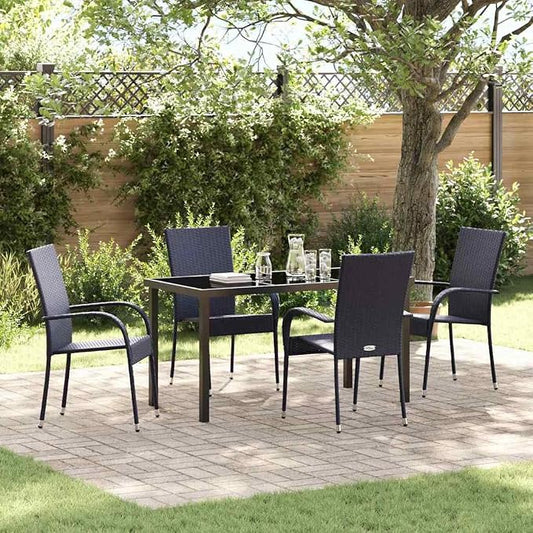 5-Piece Outdoor Dining Set, Black Powder-Coated Steel Patio Furniture, Modern Garden Table and 4 Chairs for Backyard, Balcony, and Deck
