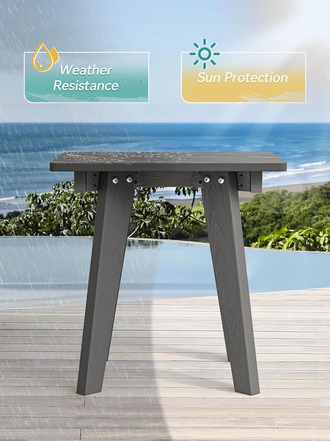Outdoor Side Table, HDPE Weather Resistant Small Patio Table for Porch and Balcony, 200 LBS Capacity Heavy Duty Small Outdoor Table for Backyard and Pool, Easy Maintenance, Dark Gray