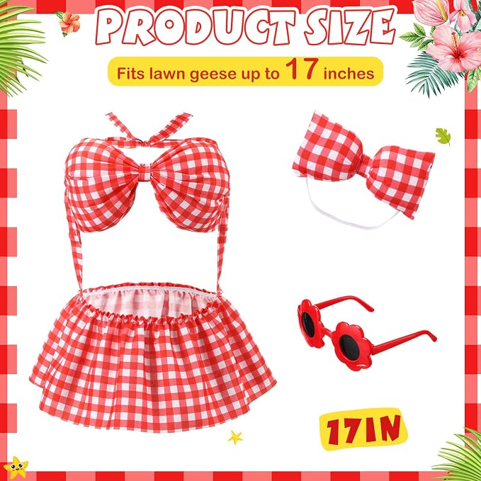 FuWeave Summer Porch Goose Outfit for 17" Red Plaid Goose Costume Clothes for Outdoor Patio Yard Lawn Art Decoration