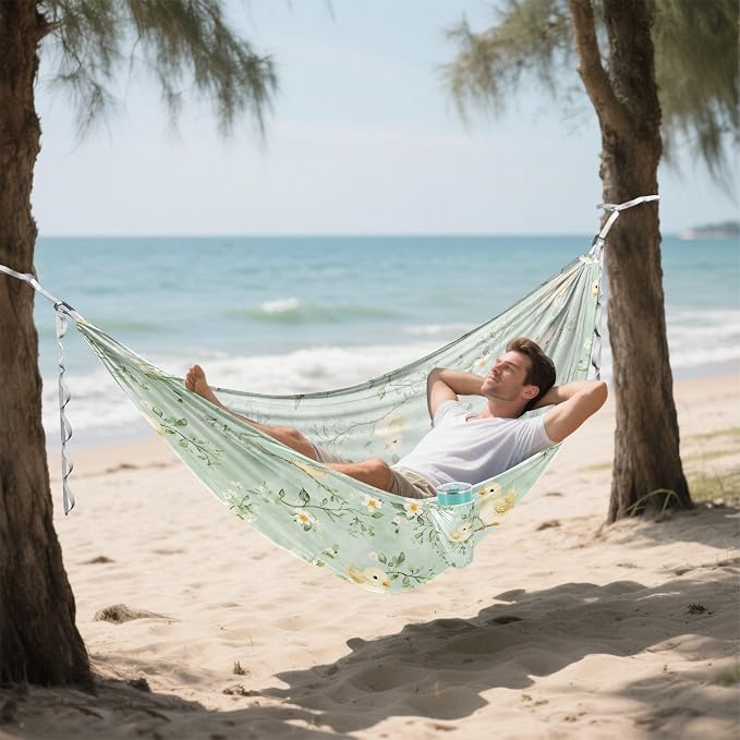 Camping Hammock Outdoor Hammocks for Outside Chick Watercolour Green Beach Trees Portable Lightweight with Pockets Tree Straps Indoor