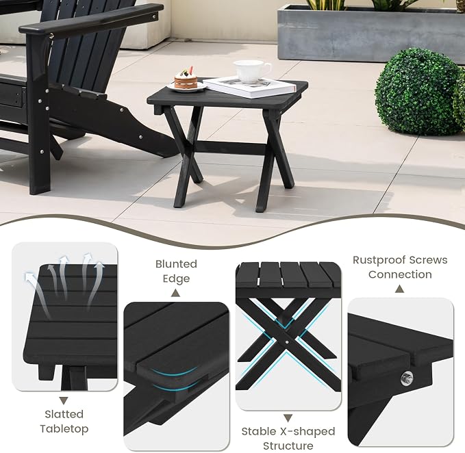 Giantex Outdoor Folding Side Table - Foldable Weather-Resistant HDPE Adirondack Table, Compact Square End Table for Indoor, Patio, Garden, Porch, Easy Maintenance, No Assembly Required (2, Black)