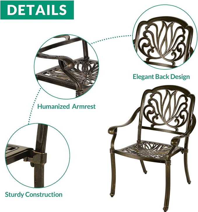 VIVIJASON 9-Piece Outdoor Dining Set, All Weather Cast Aluminum Retro Patio Furniture Table and Chairs Set for 8, Include 94.5" Rectangular Table and 8 Chairs with Umbrella Hole for Balcony Garden