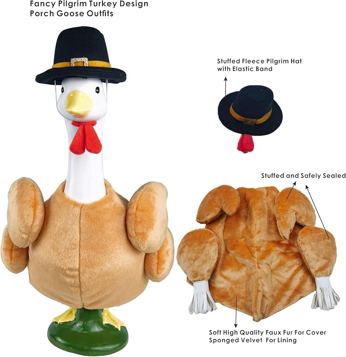 Turkey Porch Goose Outfits for 23 Inch Lawn Statue, Funny Costume for Plastic/Cement Goose Statue, Seasonal Fall Thanksgiving Sculpture Clothes for Garden Yard Patio Party Decoration